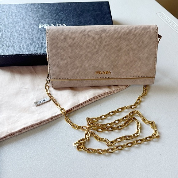 PRADA Saffiano Metal Bar WOC Chain Wallet in Cammeo - Picture 2 of 13
